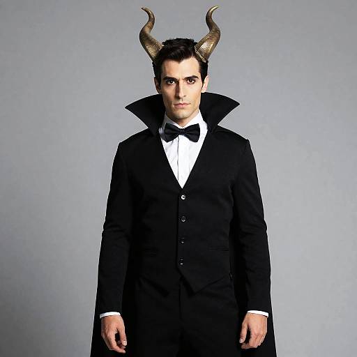 Modern Dracula Costume with Horns and Bow Tie for Men