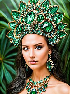 Regal Woman with Green Gemstone Headdress