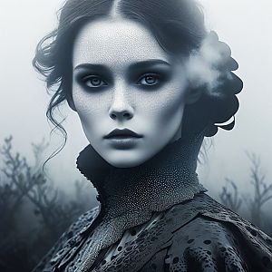 Gothic Portrait of Woman in Victorian Outfit
