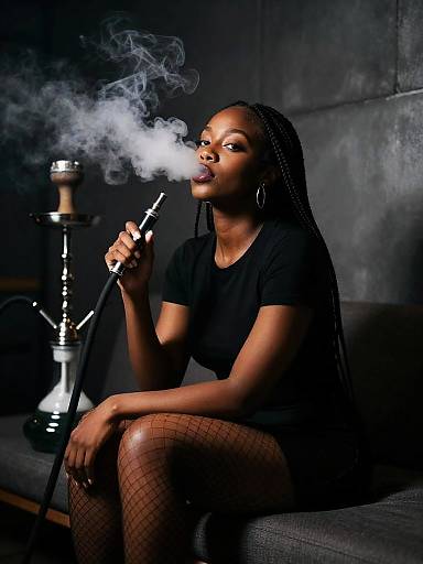 Young Woman Smoking Hookah in Modern Lounge - Gen Z Style