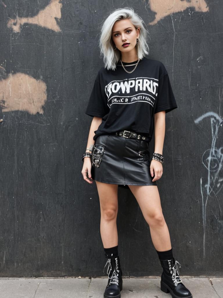 Edgy Woman with Silver Hair in Punk Fashion