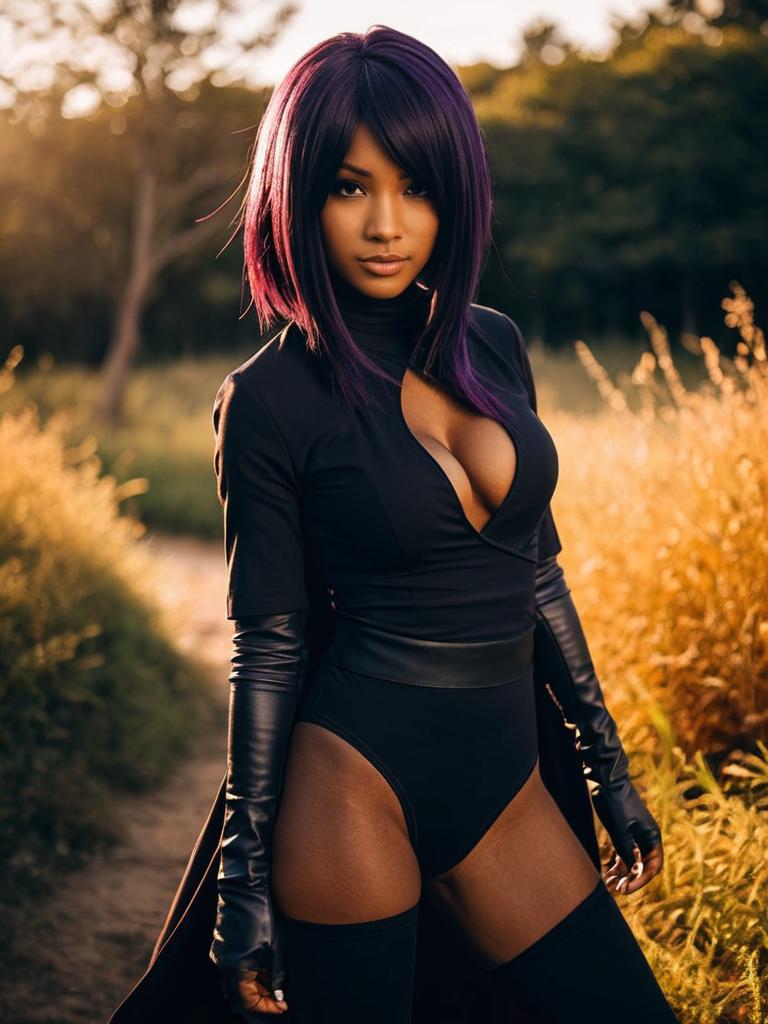 Sexy Woman in Yoruichi Shihouin Cosplay Costume Outdoors