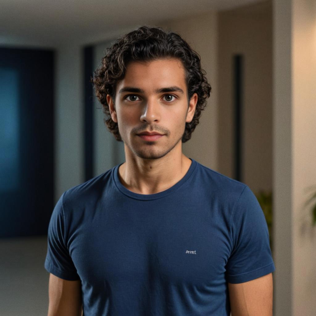 Young Man with Curly Hair - Modern Artistic Portrait