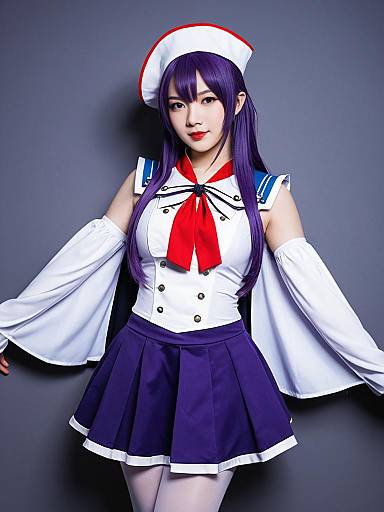 Ajax Azur Lane Cosplay Woman in Detailed Naval Uniform with Purple Hair