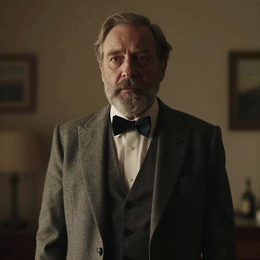 Distinguished Old Man in Vintage Grey Suit and Bow Tie