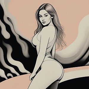 Profile of a Woman with Flowing Hair in Abstract Background