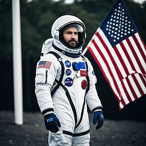 Astronaut in Suit with American Flag