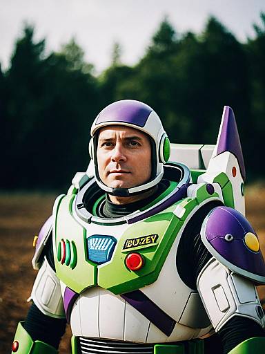 Man in Buzz Lightyear Costume Cosplay Cinematic Portrait