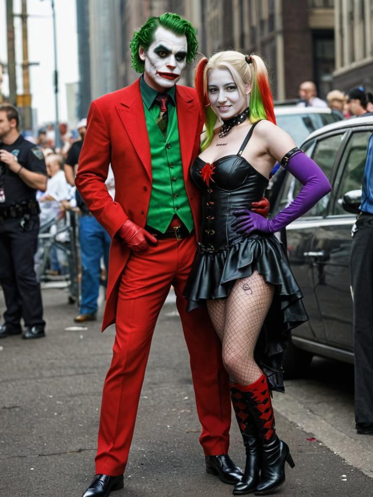 Cosplay Joker and Harley Quinn in Elaborate Costumes