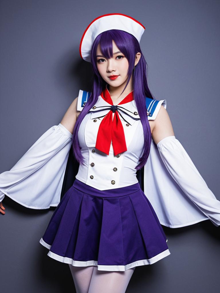 Ajax Azur Lane Cosplay Woman in Detailed Naval Uniform with Purple Hair
