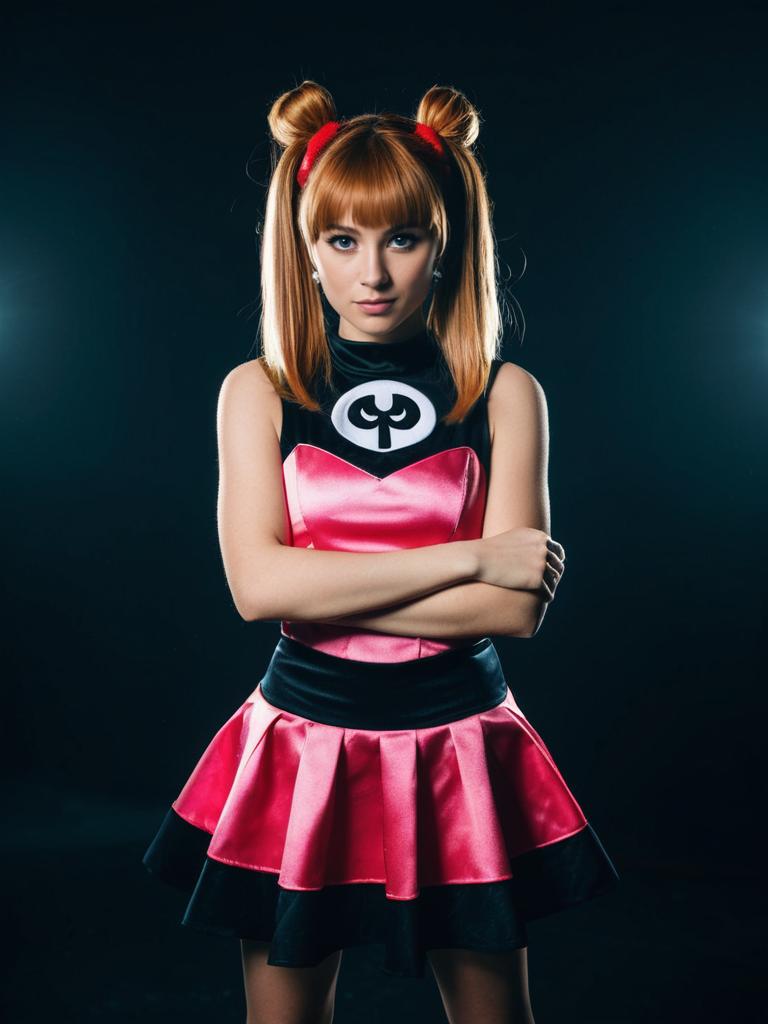 Confident Young Woman in Pink and Black Costume