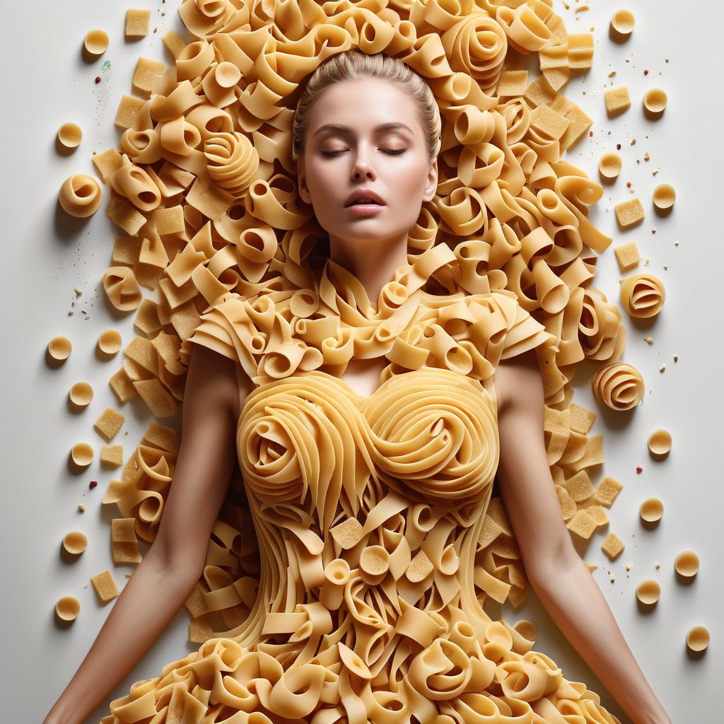 Woman Posed Among Pasta Shapes - Food and Fashion Fusion