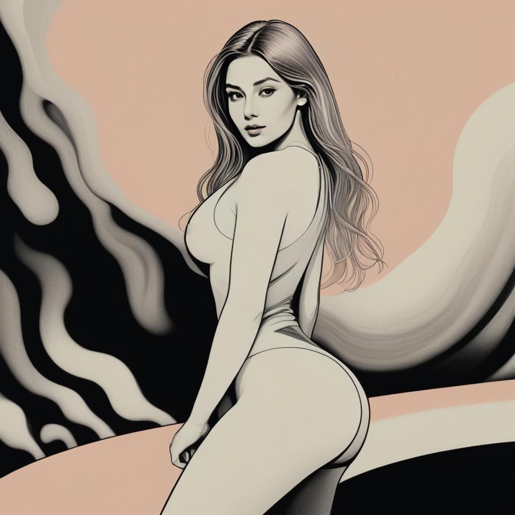 Profile of a Woman with Flowing Hair in Abstract Background