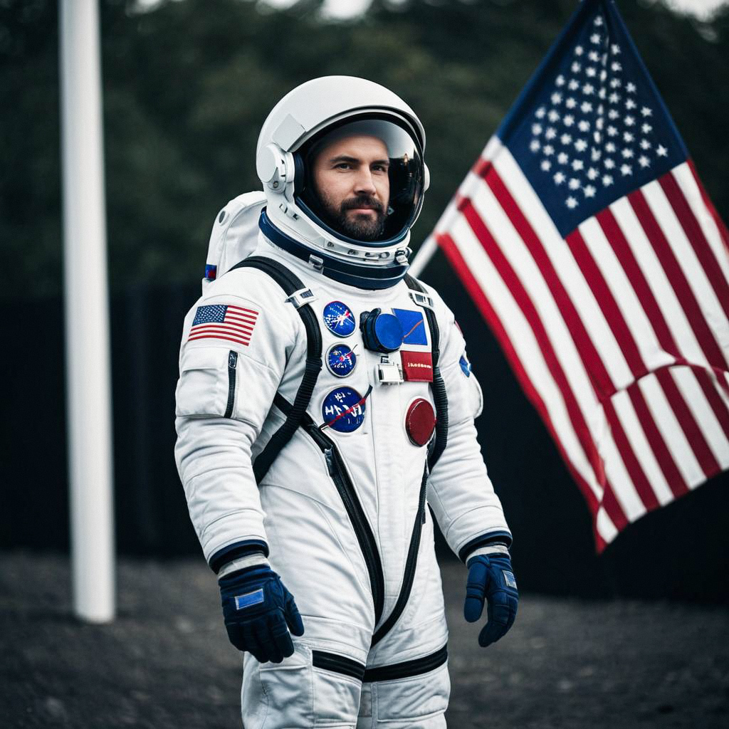 Astronaut in Suit with American Flag