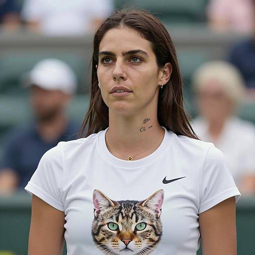 Lebanese Woman Tennis Player Wearing Cat Graphic Nike Shirt in Stadium
