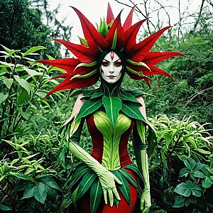 Realistic Floral Fantasy Woman Costume in Nature Setting