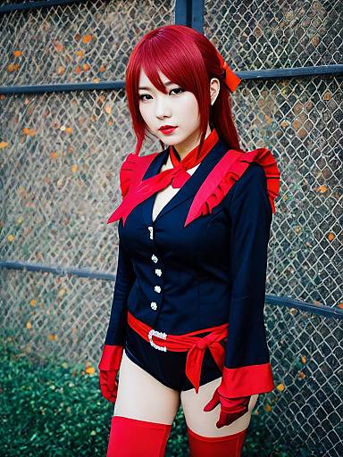 Realistic Ruby Kurosawa Cosplay Woman in Navy and Red Costume
