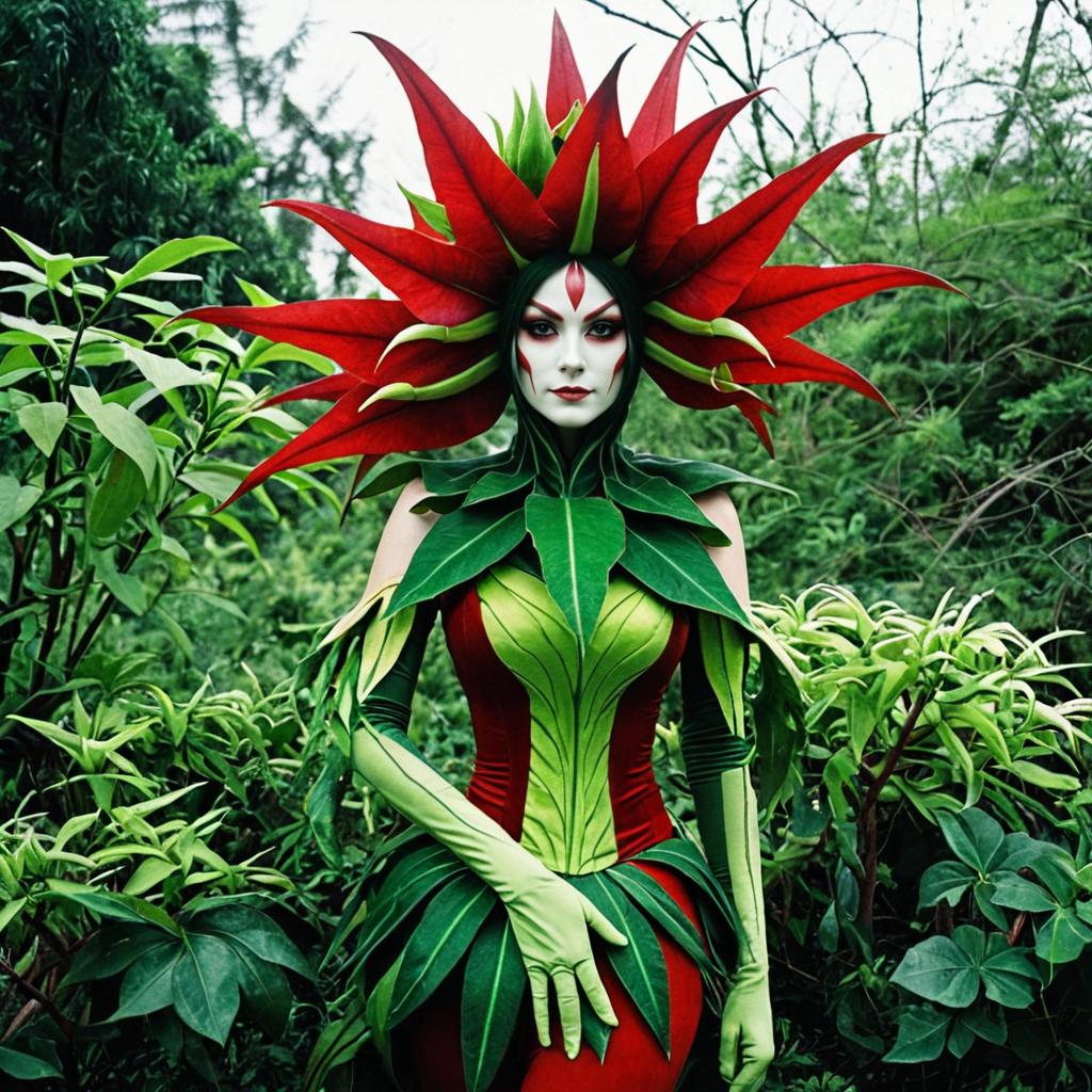 Realistic Floral Fantasy Woman Costume in Nature Setting