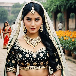 Elegant Banarasi Lehenga with Bridal Jewelry