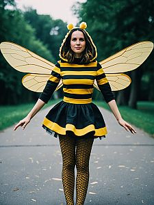 Woman in Bee Dance Costume Cinematic Realism Colorful Editorial