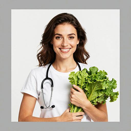 Smiling Woman Doctor Holding Fresh Lettuce for Healthy Living
