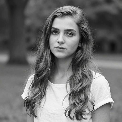 Black and White Portrait of Thoughtful Gen Z Woman Outdoors