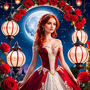 Regal Woman Under Rose Arch