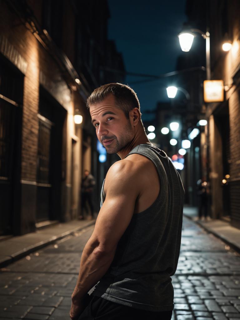 Casual Man in Urban Night Scene