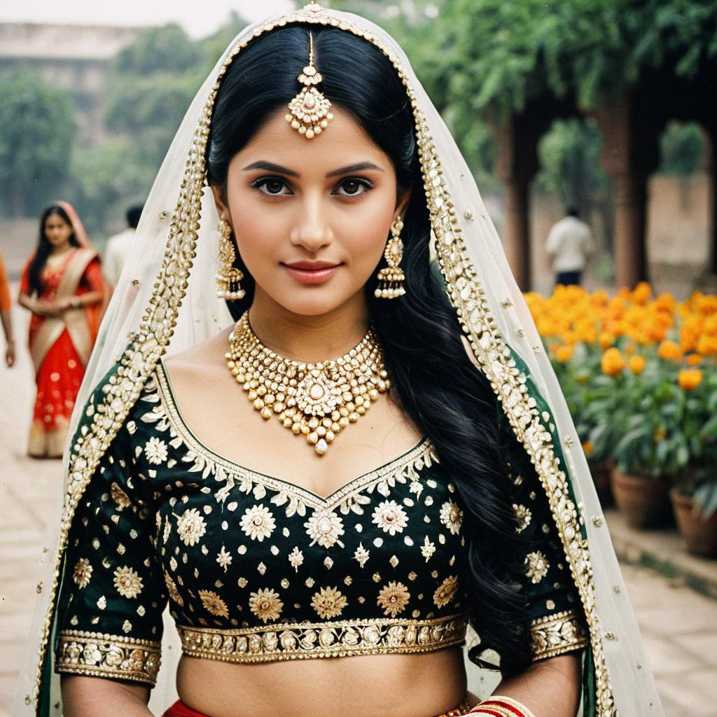 Elegant Banarasi Lehenga with Bridal Jewelry Elegant Banarasi Lehenga with Bridal Jewelry