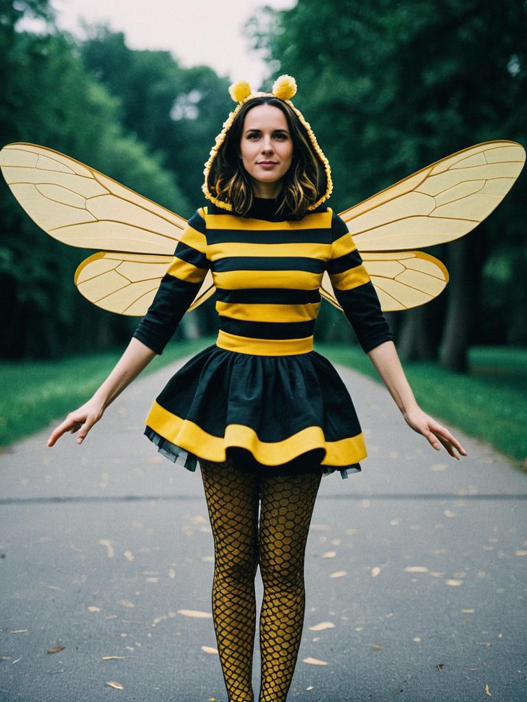 Woman in Bee Dance Costume Cinematic Realism Colorful Editorial