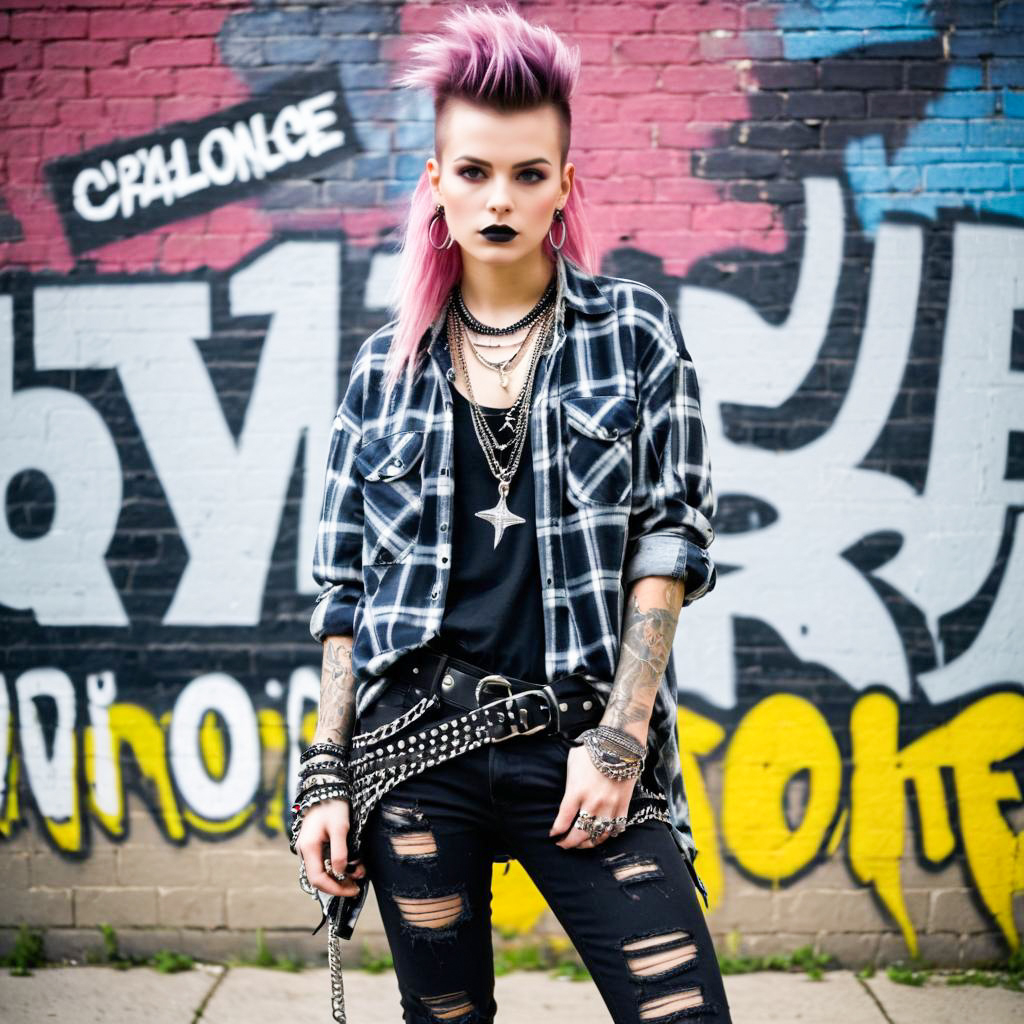 Confident Young Woman with Pink Hair and Punk Style