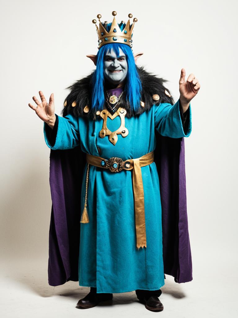 Man in King Gristle Trolls Full Body Cosplay Costume with Crown