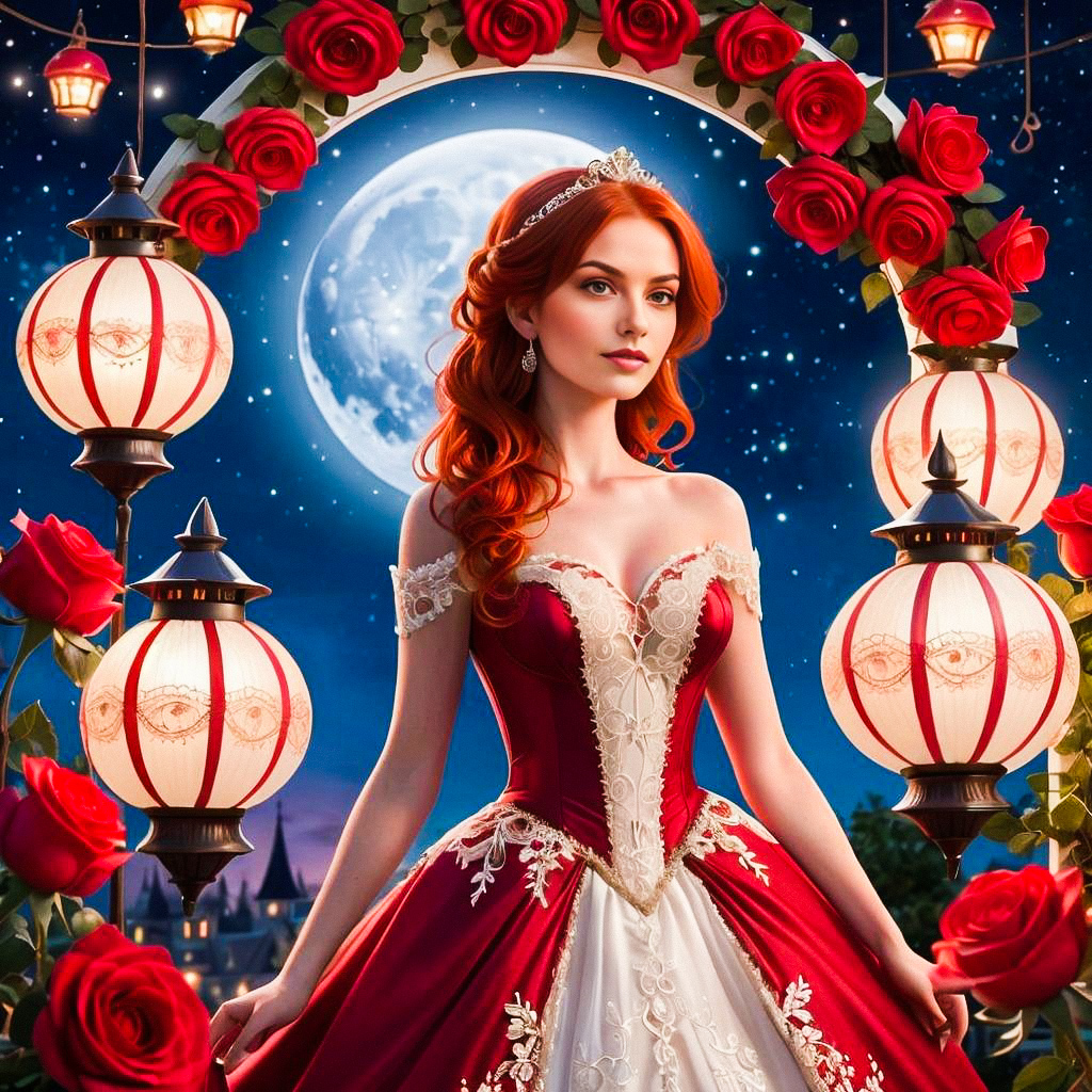 Regal Woman Under Rose Arch