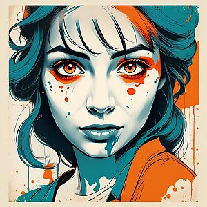 Bold Graphic Illustration of Woman's Face in Orange and Teal