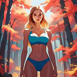 Athletic Woman in Autumn Forest