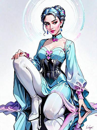 Stylish Woman in Futuristic Bodycon Dress Digital Comic Artwork