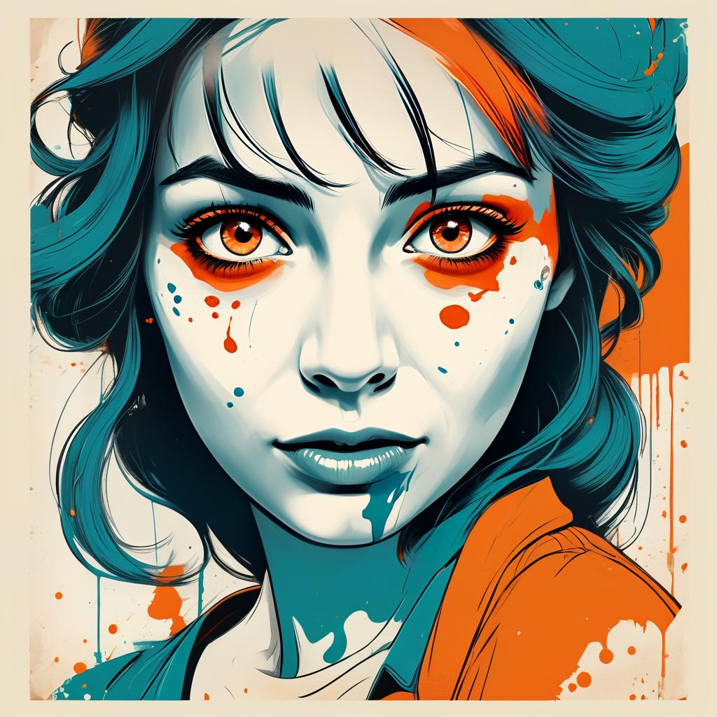 Bold Graphic Illustration of Woman's Face in Orange and Teal Bold Graphic Illustration of Woman's Face in Orange and Teal