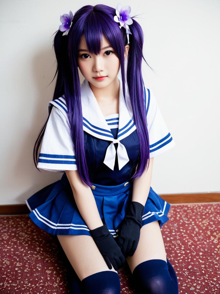 Akebono Kai Ni KanColle Cosplay with Purple Hair and Sailor Uniform