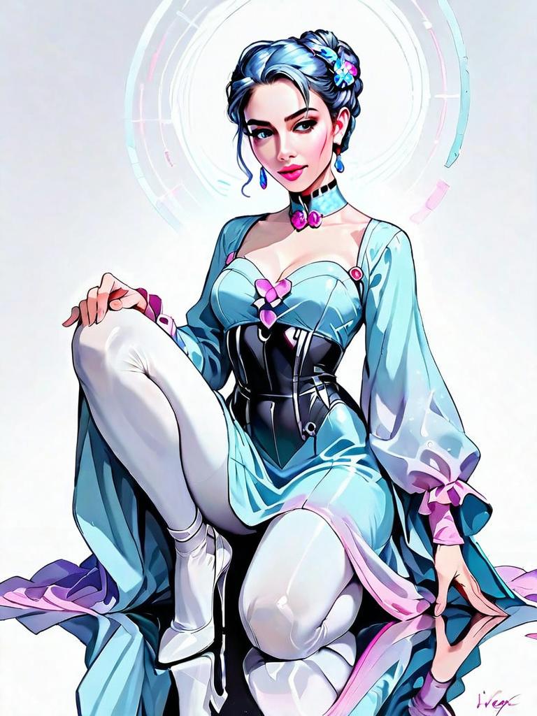 Stylish Woman in Futuristic Bodycon Dress Digital Comic Artwork