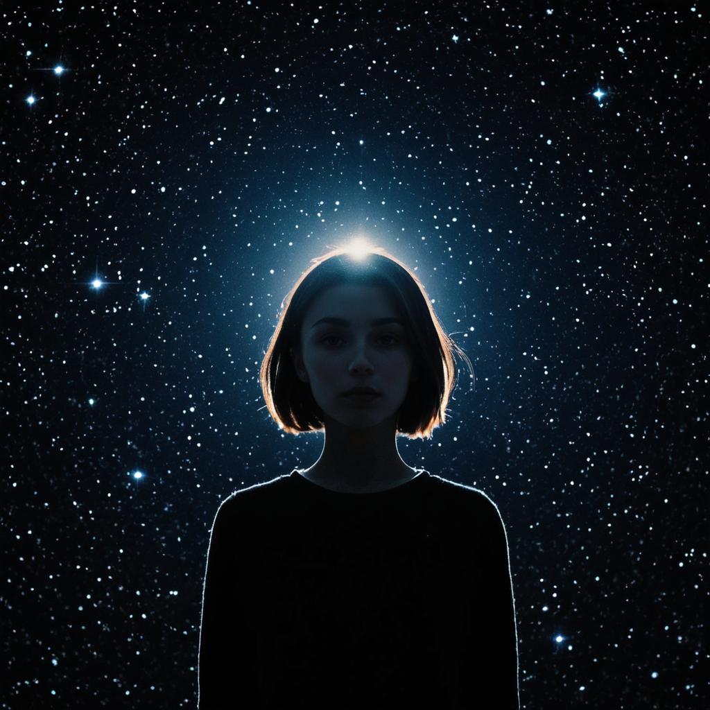 Woman Silhouette Against Starry Night Sky