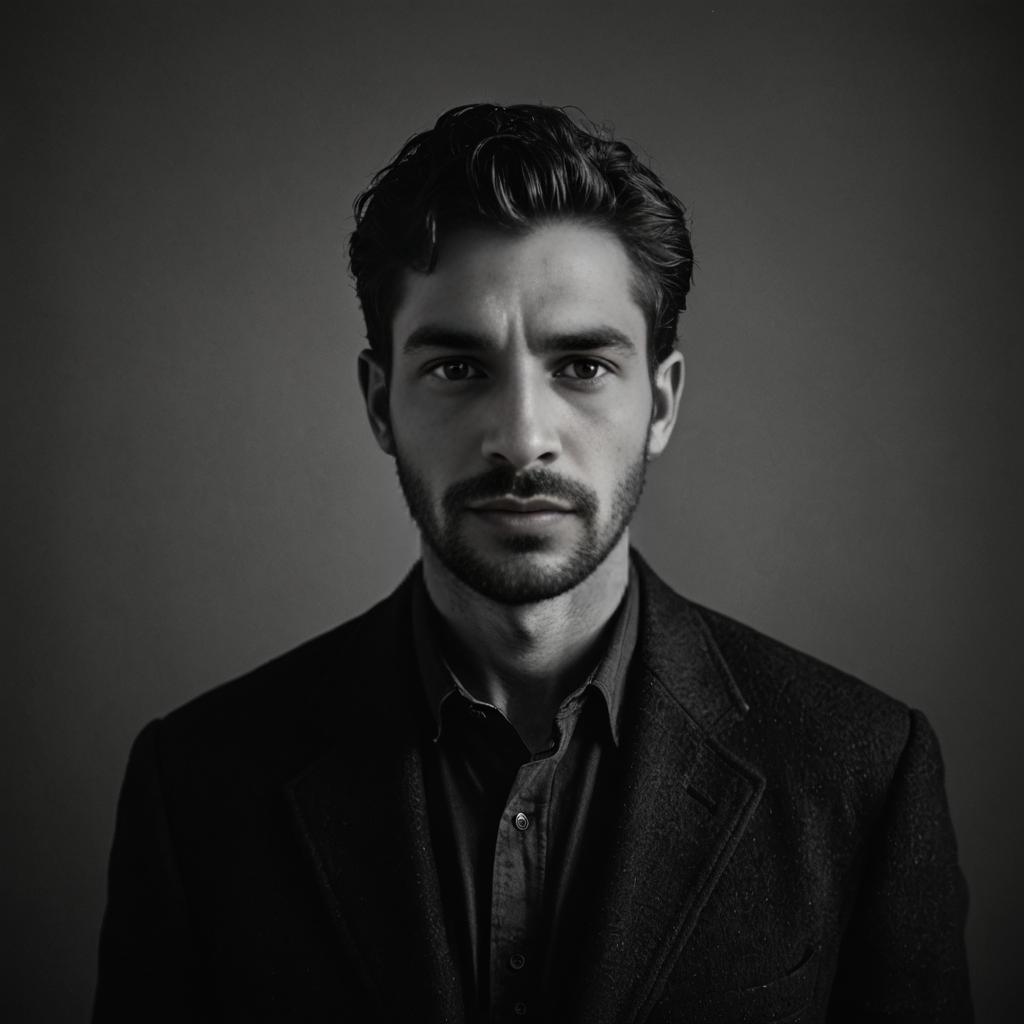 Confident Young Man in Stylish Blazer - Black and White Portrait