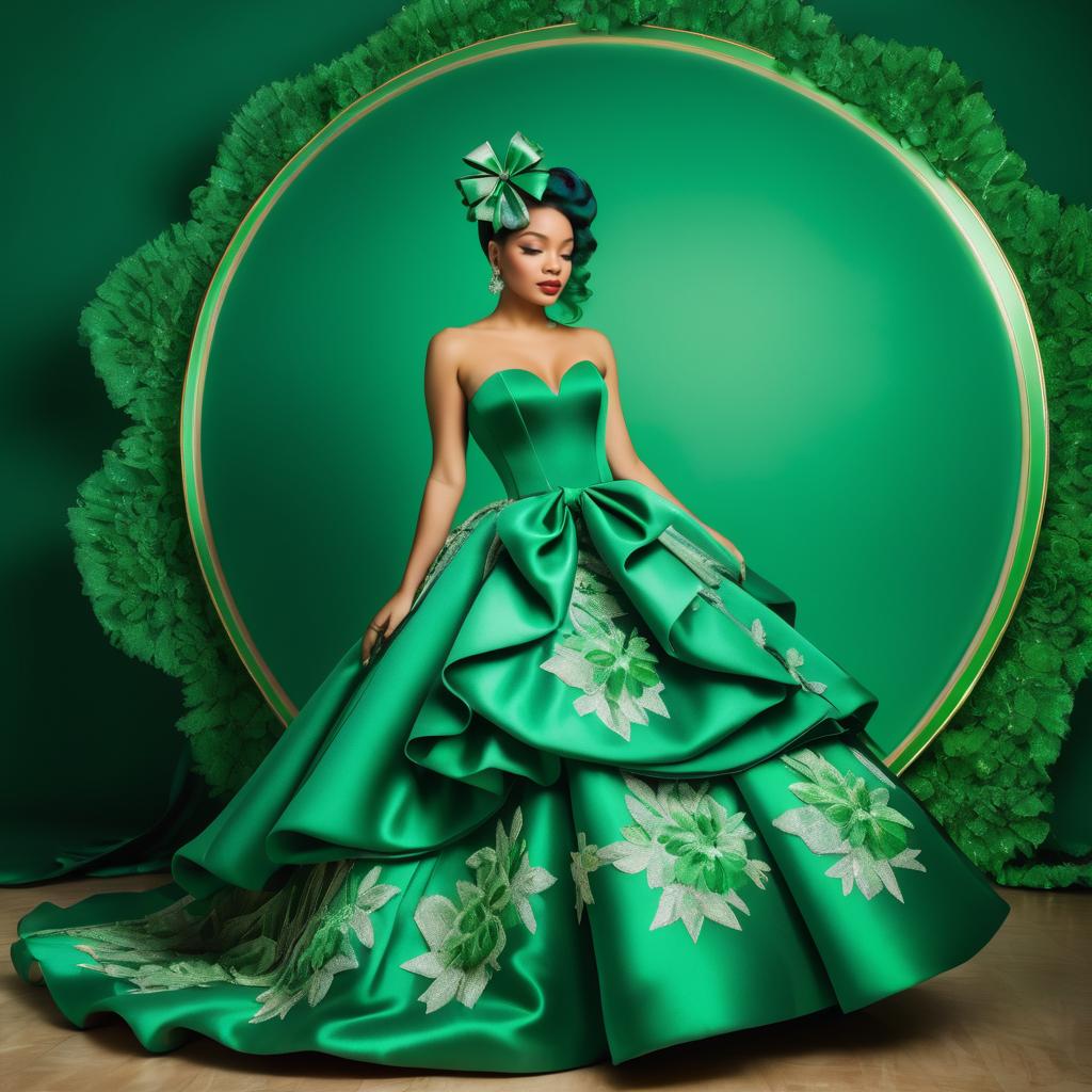 Stunning Woman in Green Floral Gown