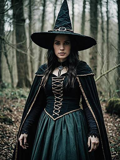 Woman in Woodland Witch Costume Photorealistic Dark Fantasy Cosplay