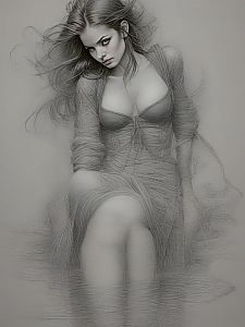 Pencil Sketch of a Woman with Intense Eyes