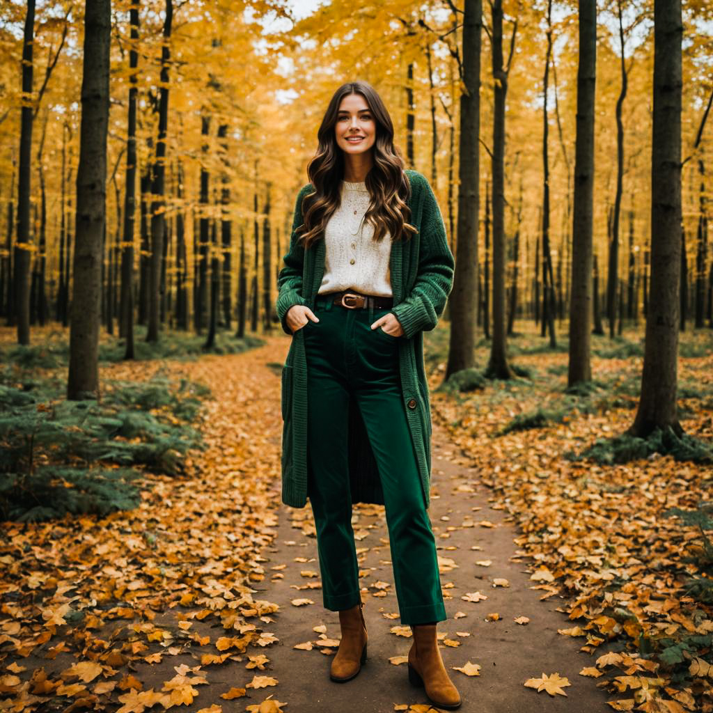 Stylish Woman in Autumn Woods