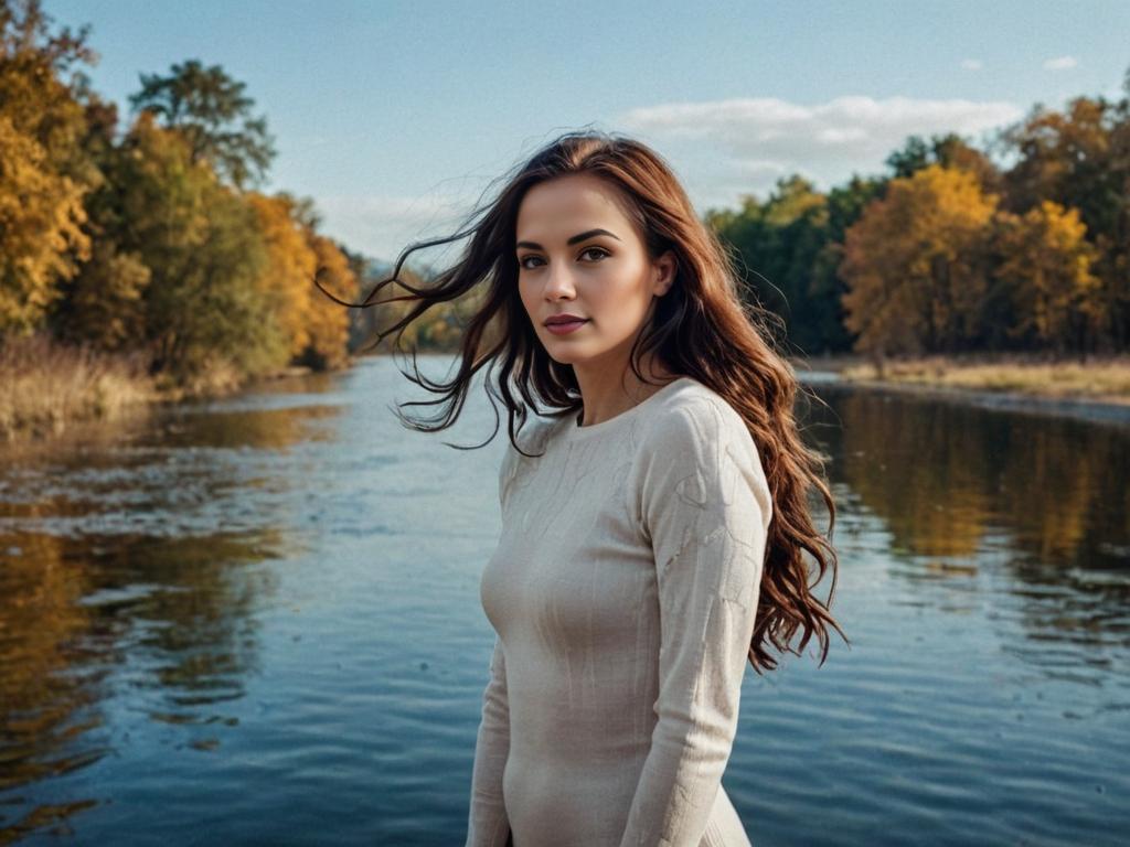 Elegant Woman by Serene Autumn River