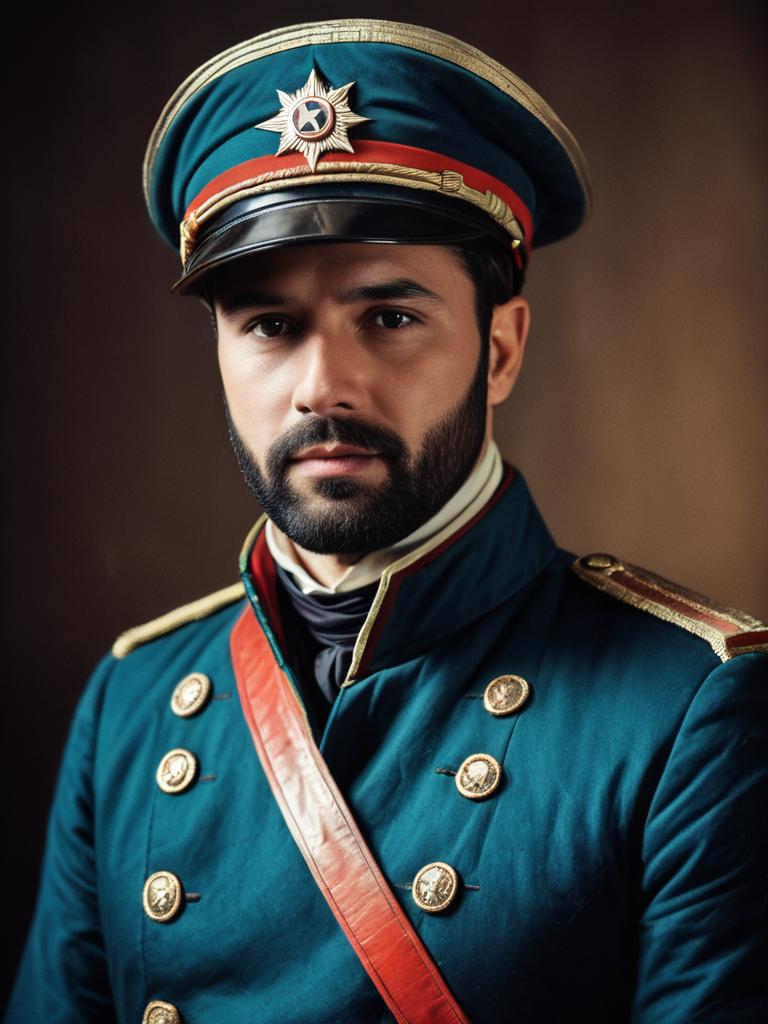 Man in Historical Military Cosplay Costume Photorealistic Portrait