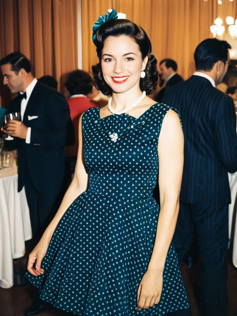 Woman in Retro 1950s Party Dress at Themed Event