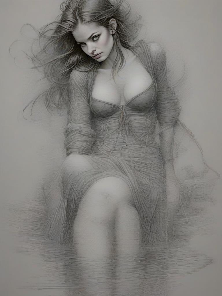 Pencil Sketch of a Woman with Intense Eyes Pencil Sketch of a Woman with Intense Eyes