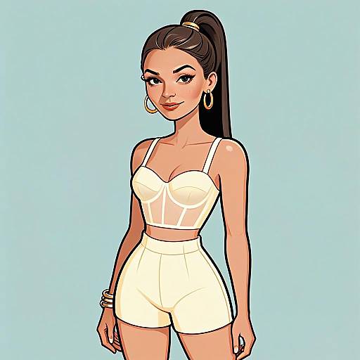 Modern Chic Woman with Pretty Face and Hair in Stylish Cream Outfit